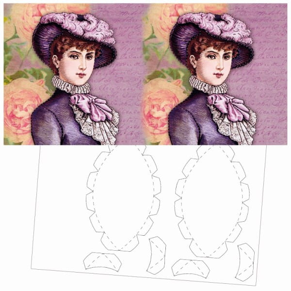 Prickel-Karte, Vintage-Portrait, inkl. Böden & Ecken, 16cm x 16cm