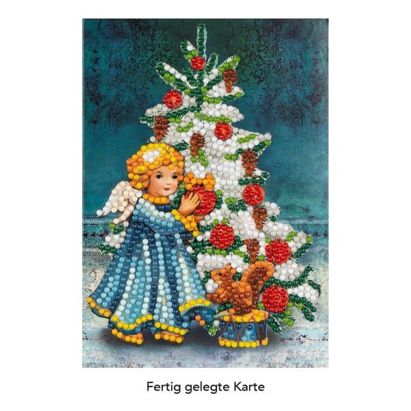 Diamond-Painting-Grußkarte, Engel mit Weihnachtsbaum, 11,5cm x 16,5cm, inkl. Zubehör