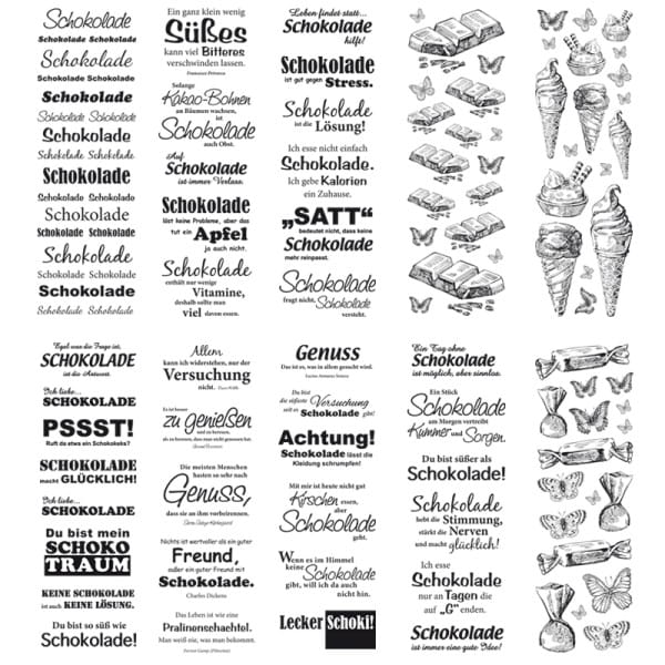 Rubbel-Transferbogen, Schoko-Texte, 10cm x 30cm, 10 Bogen