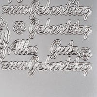 Sticker, Schrift, Alles Gute zum Geburtstag, Perlmuttfolie, silber