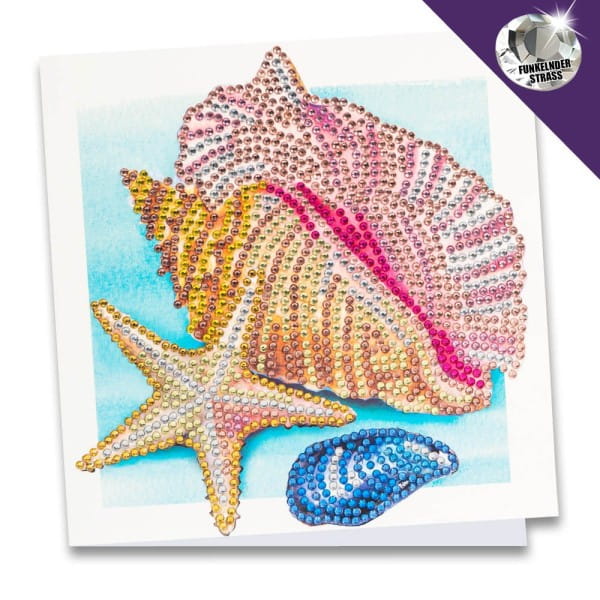 Diamond-Painting-Grußkarte, Strass, Muscheln, 16cm x 16cm, inkl. Zubehör