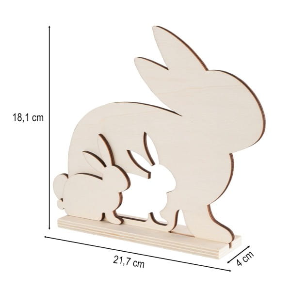 Hase mit Hasenkind, aus Holz, zum Aufstellen, 21,7cm x 4cm x 18,1cm