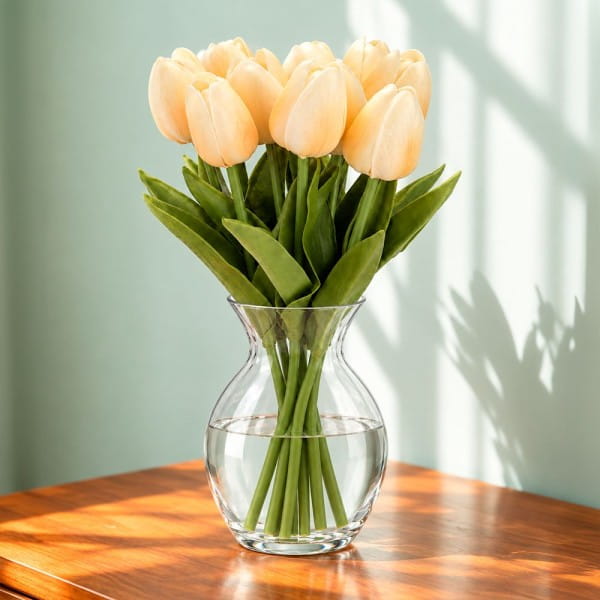 Deko-Blumen, Tulpen, 33cm lang, apricot, realistische Optik, 10 Stück