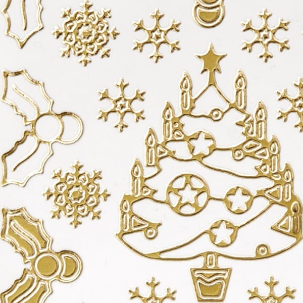 Sticker, Weihnachtsbäume & Ilex, Perlmuttfolie, gold