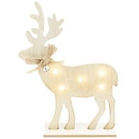 LED-Rentier, Holz, Rentier: 23cm x 17cm x 0,5cm, mit Fuß, 5 LEDs, warmweiß