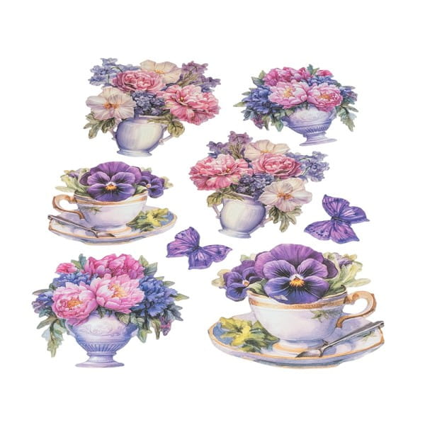 3-D Relief-Sticker, Blumen in Tasse 9, verschiedene Größen, selbstklebend