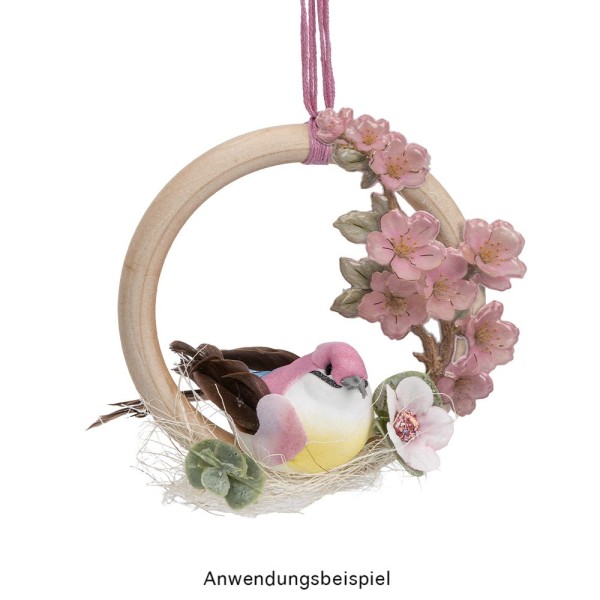 Deko-Federvögel, Sortierung 1, 3,3cm x 8cm x 3,2cm, je 2x gelb, rosa, dunkelgrün, 6 Stück