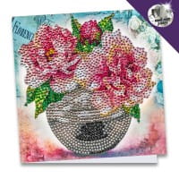 Diamond-Painting-Grußkarte, Strass, Pfingstrosen in Vase, 16cm x 16cm, inkl. Zubehör