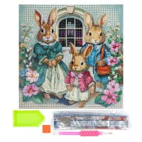 Diamond-Painting-Bild auf Keilrahmen, Hasenfamilie, 30cm x 30cm, inkl. Werkzeug