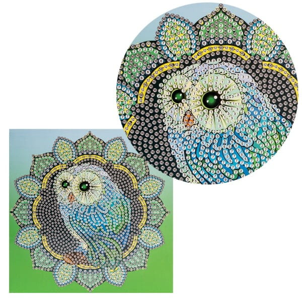 Diamond-Painting-Grußkarte, Eule, 16cm x 16cm, inkl. Zubehör