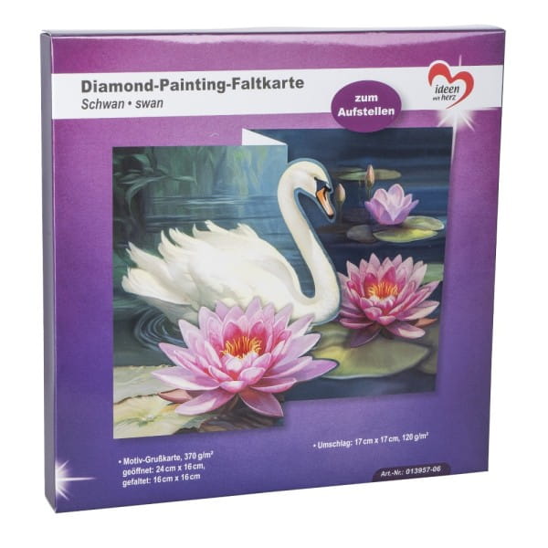 Diamond-Painting-Faltkarte zum Aufstellen, Schwan, 370g/m², inkl. Umschlag & Werkzeug
