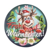 Diamond-Painting-Fensterbild, Rentier Rudolph - Frohe Weihnachten!, Ø18,3cm, inkl. Zubehör