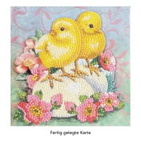 Diamond-Painting-Grußkarte, Küken mit pinkfarbenen Blüten, 16cm x 16cm, inkl. Zubehör