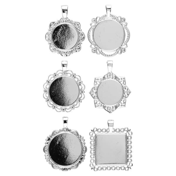 Schmuckanhänger, Rohlinge, Design 4, versch. Designs & Größen, silber, 6 Stück