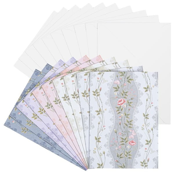 Motiv-Grußkarten, Blumenranken, B6, 230 g/m², 5 versch. Farben, inkl. Umschläge, 10 Stück