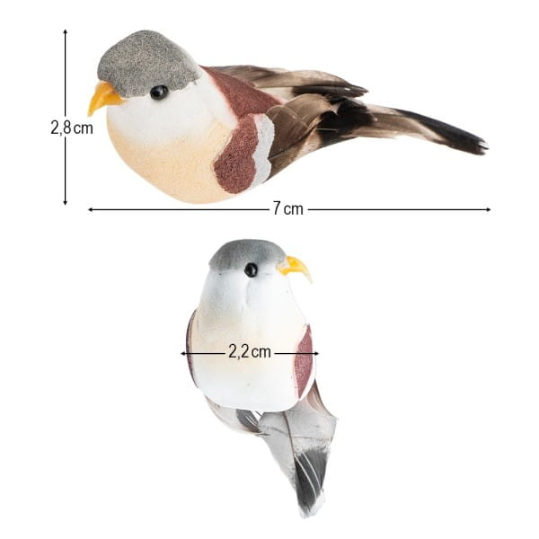 Deko-Federvögel, Sortierung 2, 2,2cm x 7cm x 2,8cm, braun, 9 Stück