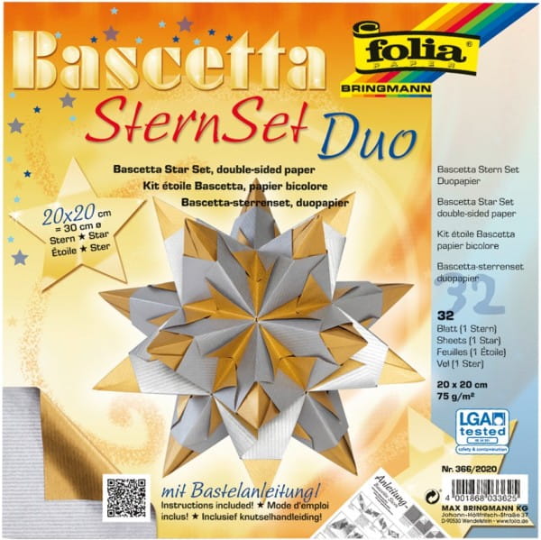 Bascetta Stern Set, DuoDesign, 15x15cm, 32 Blatt, gold/silber