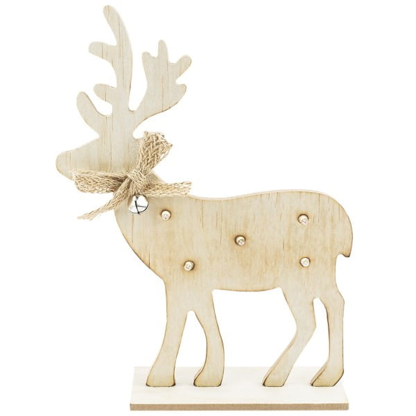 LED-Rentier, Holz, Rentier: 23cm x 17cm x 0,5cm, mit Fuß, 5 LEDs, warmweiß