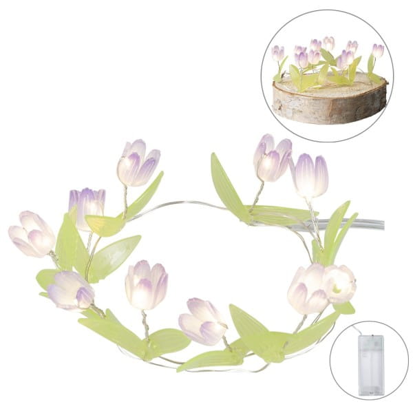 LED-Drahtlichterkette Blümchen, 10 LEDs in Warmweiß, 0,75m lang, Timer