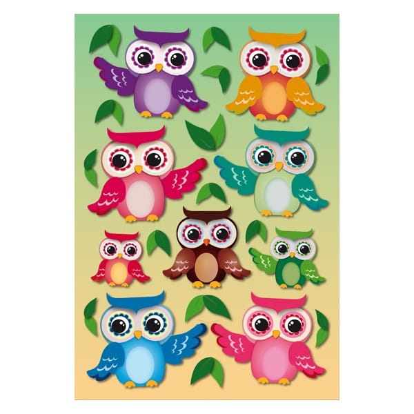 3-D Stickerbogen, Eulen 3, 12,5 x 18,5 cm