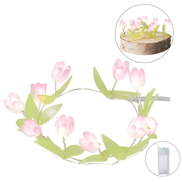 LED-Drahtlichterkette rosa Blümchen, 10 LEDs in Warmweiß, inkl. Timer | Draht-Lichterketten | LED & Leucht-Deko | Deko- & Geschenkartikel
