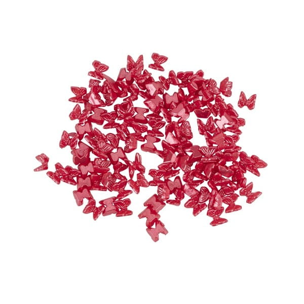Miniatur-Schmuckstein-Schmetterlinge, perlmutt, 0,6cm x 0,6cm x 0,3cm, rot, 100 Stück