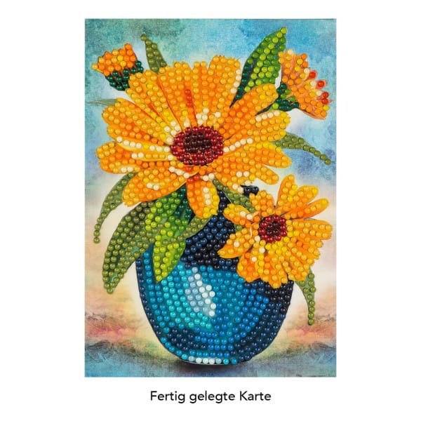 Diamond-Painting-Grußkarte, Ringelblumen in Vase, 11,5cm x 16,5cm, inkl. Zubehör