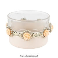 Premium-Schmucksteine, Rosenblüte 2, Ø 2cm, hellgold, mit Blüte in Lachs & Glaskristallen, 17 Stück