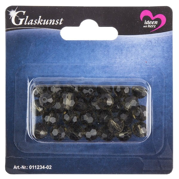 Glaskunst, Perlen, Kugel, Ø 1cm, facettiert, klar hellgrau, 30 Stück
