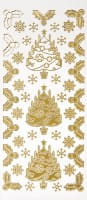 Sticker, Weihnachtsbäume & Ilex, Perlmuttfolie, gold