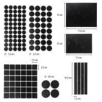Filzgleiter Mix, 7 verschiedene Formen und Größen, 0,4cm stark, schwarz, selbstklebend, 133 Stück