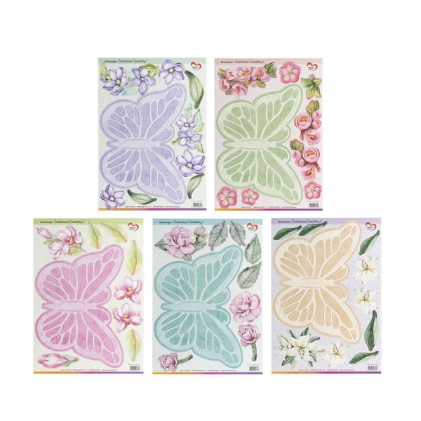 Stanzbogen, Fensterschmuck Schmetterlinge, DIN A4, 800g/m², 5 Designs, 5 Bogen