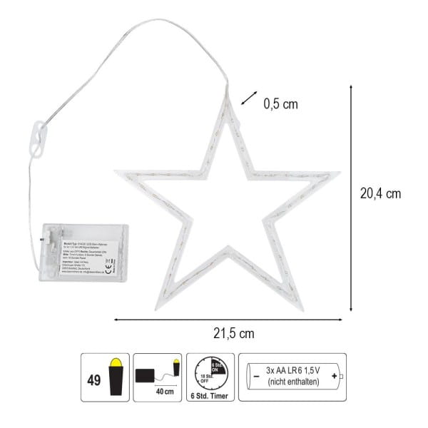 LED-Stern-Rahmen zum Aufhängen, 2 Größen, 26/49 LEDs in Warmweiß, Timer-Funktion, 2 Stück