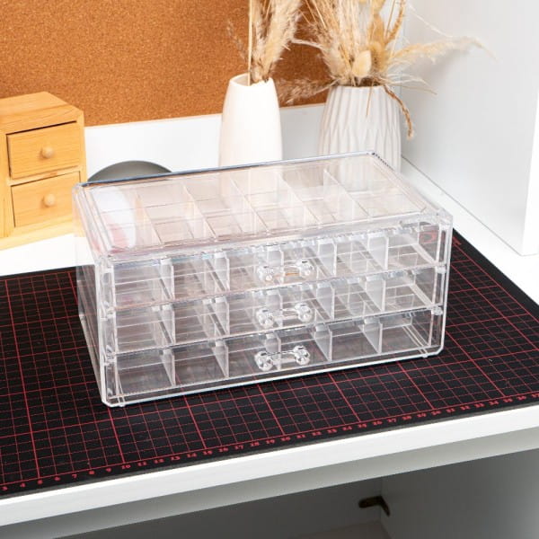 Sortier-/Aufbewahrungsbox mit 3 Schubladen, 72 Fächer, transparent | Sortier- & Aufbewahrungsboxen | Aufbewahrung & Ordnungshelfer | Bastelbedarf