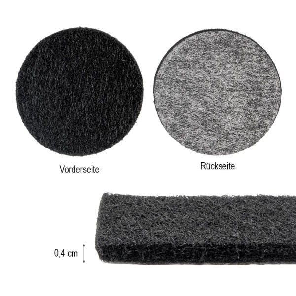 Filzgleiter Mix, 7 verschiedene Formen und Größen, 0,4cm stark, schwarz, selbstklebend, 133 Stück