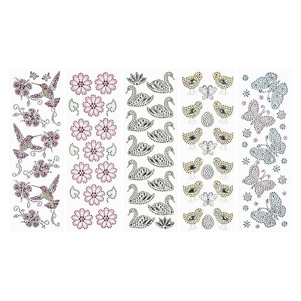 Strass-Ornamente, Sortierung 4, mehrfarbig, teilweise mit Veredelung, 5 Bogen
