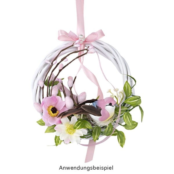 Deko-Federvögel, Sortierung 1, 3,3cm x 8cm x 3,2cm, je 2x gelb, rosa, dunkelgrün, 6 Stück
