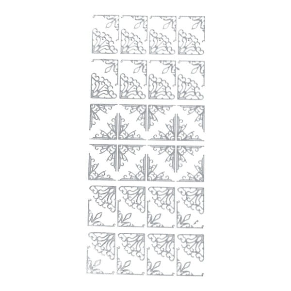 Sticker, Ecken 1, 3 verschiedene Designs, Perlmuttfolie, silber