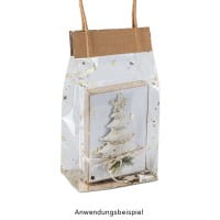 Blockbodenbeutel, Sterne, 12cm x 8cm, 25cm hoch, goldener Foliendruck & Einlegeboden, 30 Stück