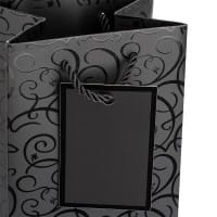 Geschenktaschen für Flaschen, 36cm x 12cm x 10cm, 230g/m², Lack-Ornamentik, matt-schwarz, 10 Stück