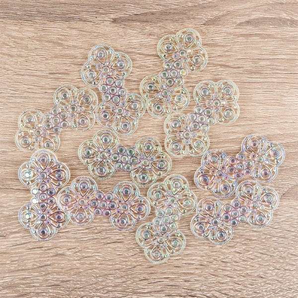 Kristallkunst-Schmucksteine, Ornament, 2,9cm x 5,3cm, transparent, klar, irisierend, 10 Stück