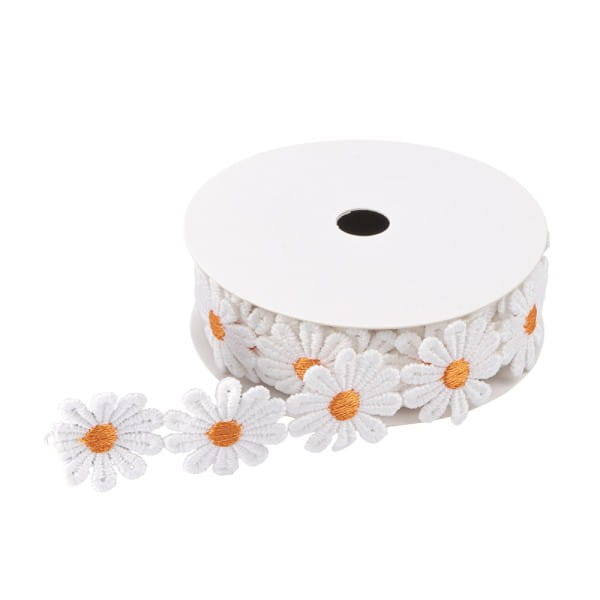Stoffblüten-Band, Margeriten, orange, 2,5cm breit, 2m lang