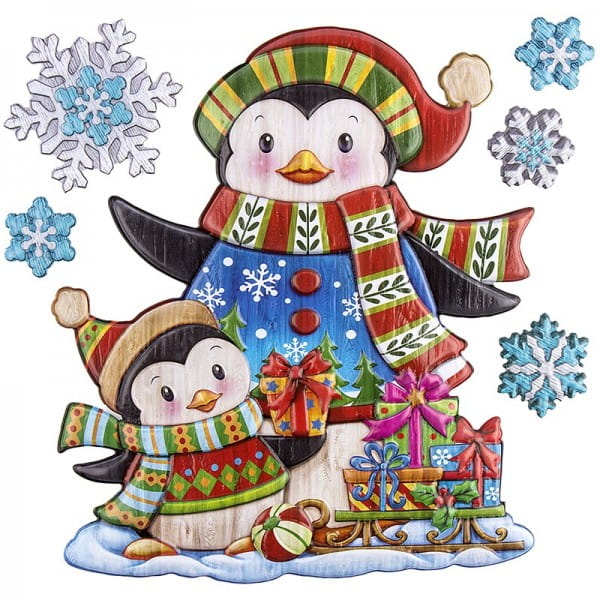 Relief-Sticker in Holzoptik, Pinguine, 18cm x 17,5cm