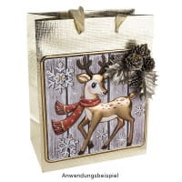 Relief-Sticker, Reh auf Holzpaneelen, Holz-& Metallic-Optik, 18cm x 17,5 cm