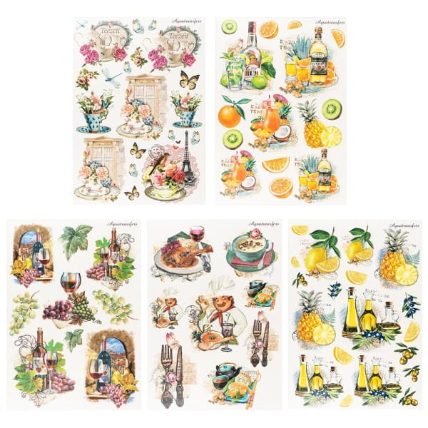 Aqua-Transfermotive, stilvoll Essen & Trinken, DIN A4, farbig, 5 Bogen