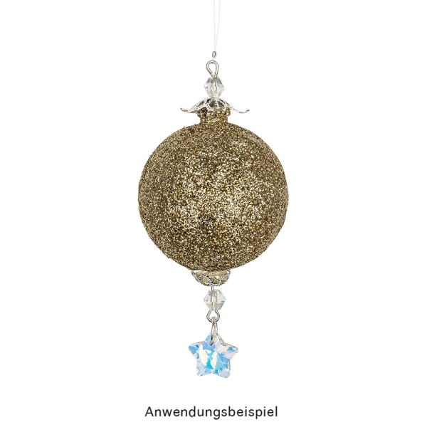 Glas-Anhänger mit Perlenkappe, Stern, 2,9cm x 1,3cm, klar-irisierend, 20 Stück
