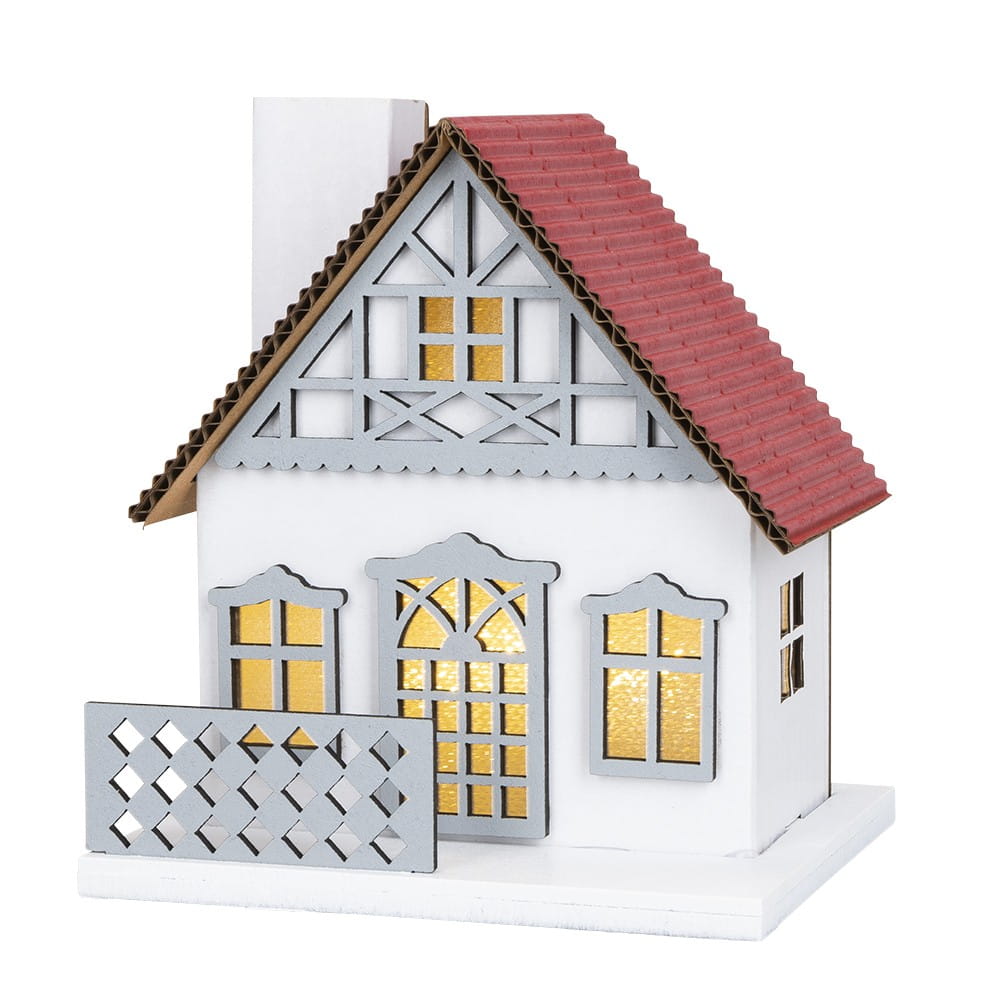 LED-Haus, rotes Dach, mit Lichteffekt-Folie, 9,5cm x 8,2cm x 11cm | Leucht-Deko | LED & Leucht-Deko | Deko- & Geschenkartikel
