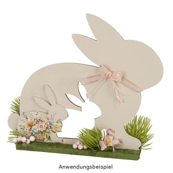 Hase mit Hasenkind, aus Holz, zum Aufstellen, 21,7cm x 4cm x 18,1cm