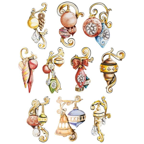 3-D Motive, Weihnachtskugeln Vintage, 4,5-13cm, 10 Motive | Weihnachts-3-D Motive | Basteln Weihnachten | Bastelbedarf für Anlässe