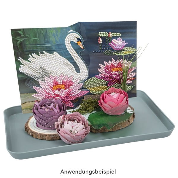 Diamond-Painting-Faltkarte zum Aufstellen, Schwan, 370g/m², inkl. Umschlag & Werkzeug